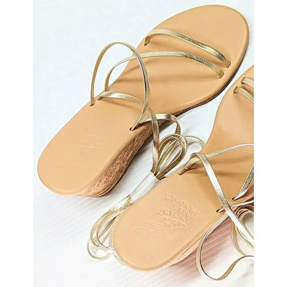 Ancient Greek Sandals Lithi Metallic Leather Wedge Sandals Size 39 (MSRP $370) - Picture 8 of 11